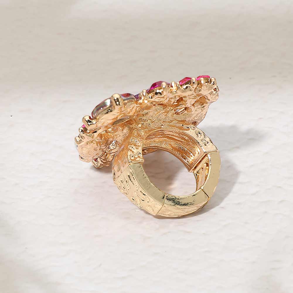 Madeline Love Fuchsia, Gold Heart Crystal Cluster Embellished Statement Stretch Ring - Hair Accessories - extra