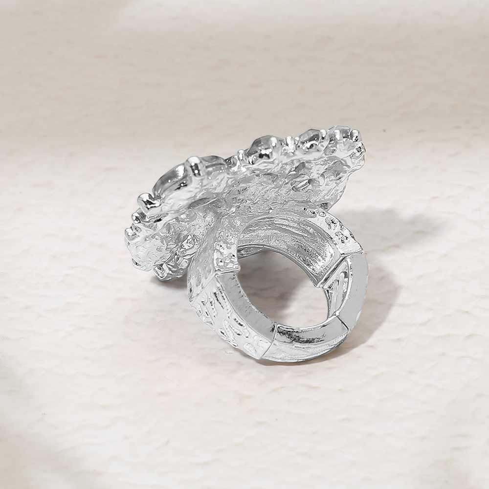 Madeline Love Clear, Rhodium Heart Crystal Cluster Embellished Statement Stretch Ring - Hair Accessories - extra