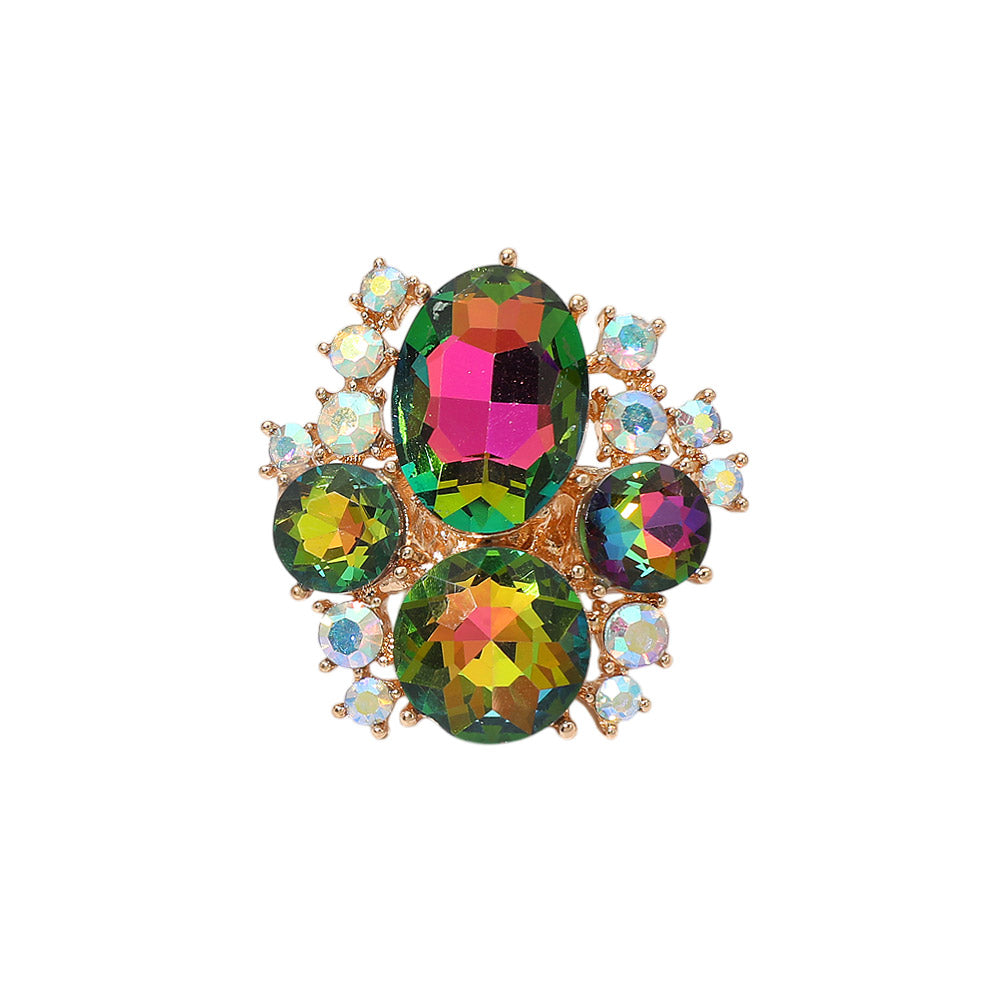 Madeline Love Gold, Vitrail Medium Oval Round Stone Cluster Statement Stretch Ring - Hair Accessories - desc