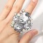 Madeline Love Clear, Rhodium Oval Round Stone Cluster Statement Stretch Ring - Hair Accessories