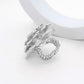 Madeline Love AB, Silver Round Stone Centered Rhinestone Paved Flower Stretch Ring - Hair Accessories - extra