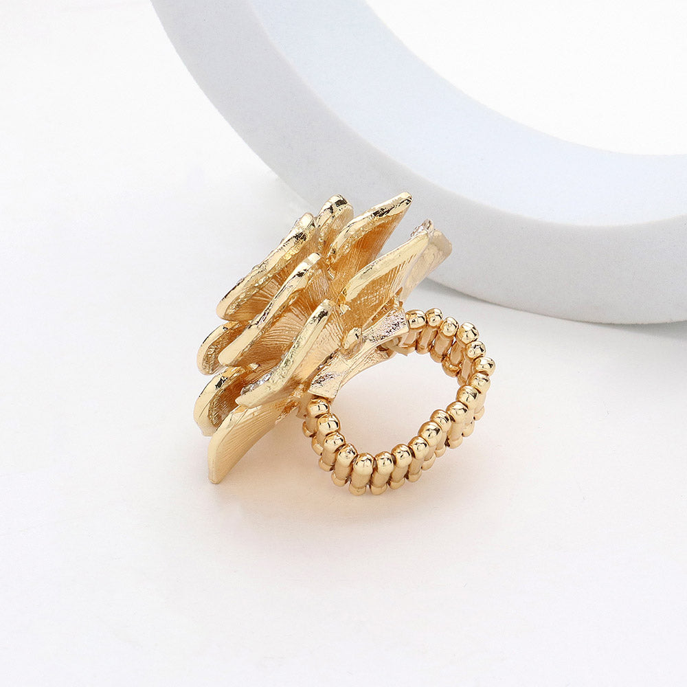 Madeline Love Yellow Round Stone Centered Rhinestone Paved Flower Stretch Ring - Hair Accessories - extra