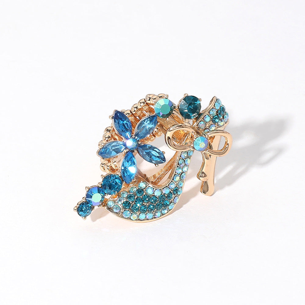 Madeline Love Blue Zircon Rhinestone Embellished Flower High Heel Pointed Stretch Ring