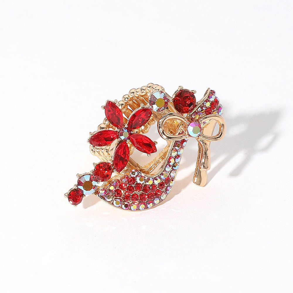 Madeline Love Red Rhinestone Embellished Flower High Heel Pointed Stretch Ring