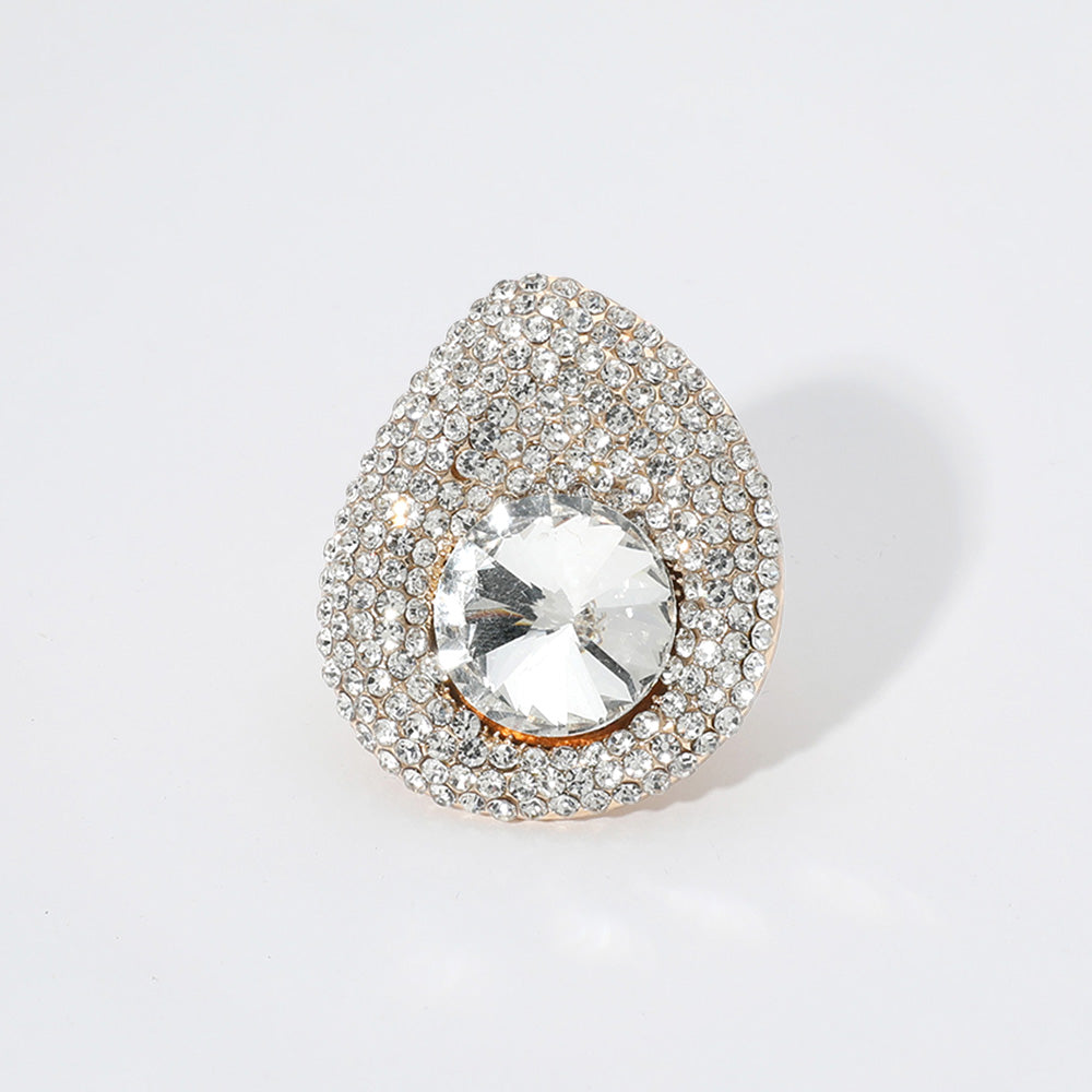 Madeline Love Clear, Gold Round Glass Stone Paved Stretch Ring