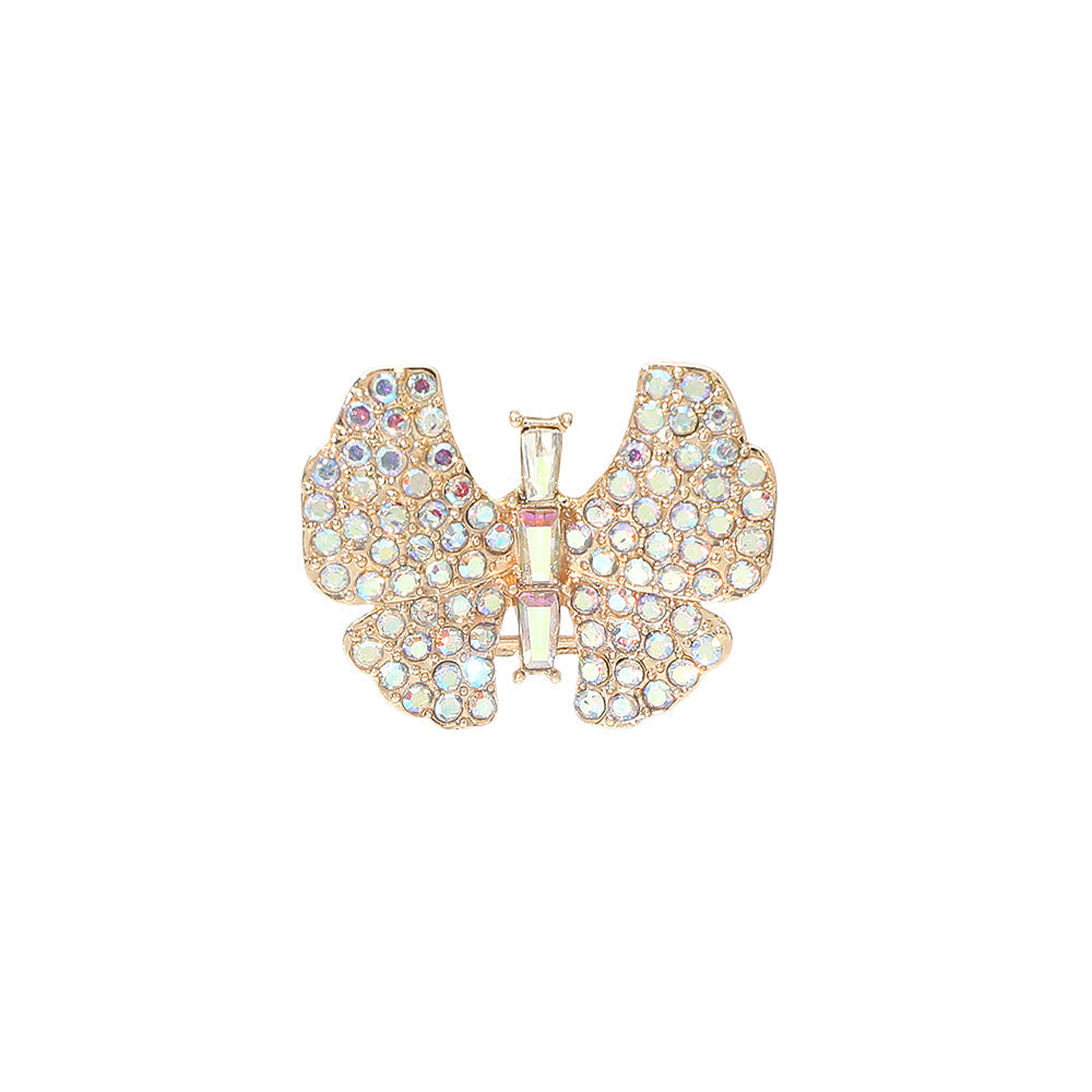 Madeline Love AB, Gold Rhinestone Pave Butterfly Accent Stretch Ring - Hair Accessories - desc