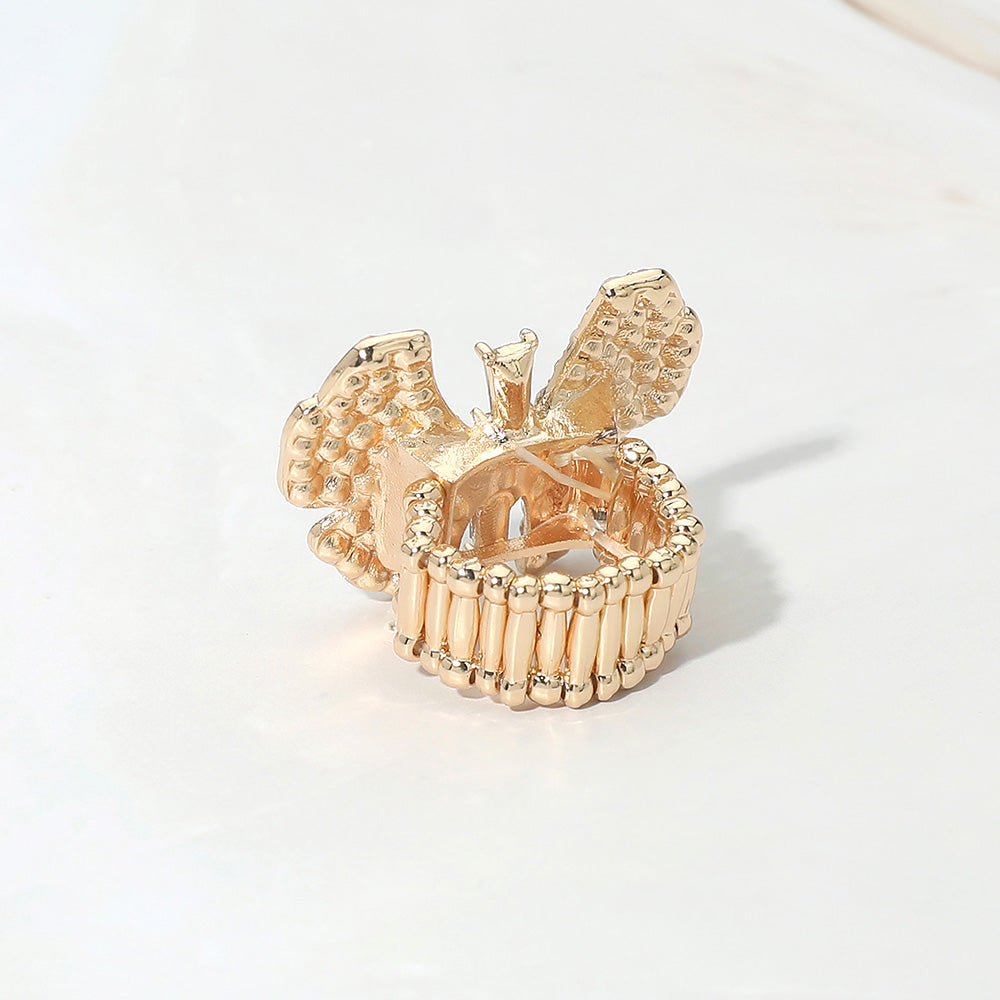 Madeline Love AB, Gold Rhinestone Pave Butterfly Accent Stretch Ring - Hair Accessories - extra