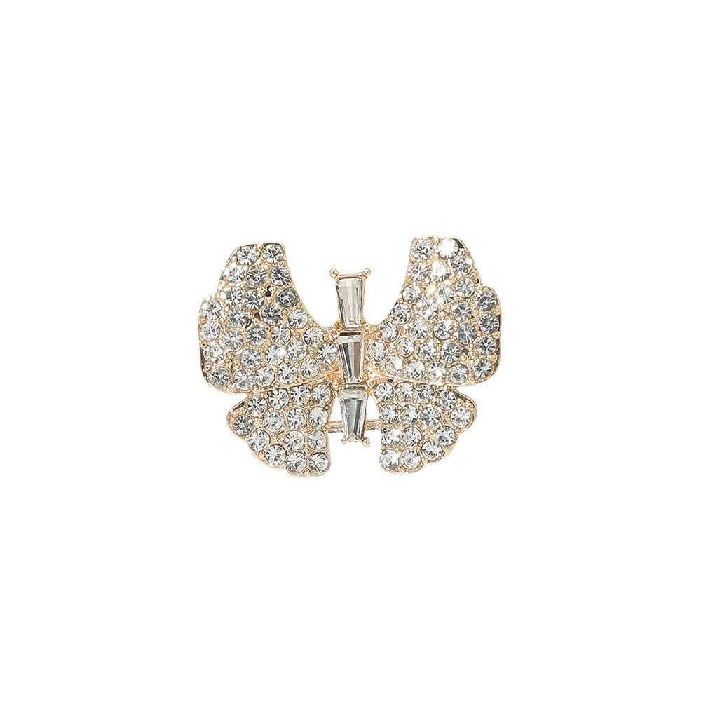 Madeline Love Clear, Gold Rhinestone Pave Butterfly Accent Stretch Ring - Hair Accessories - desc