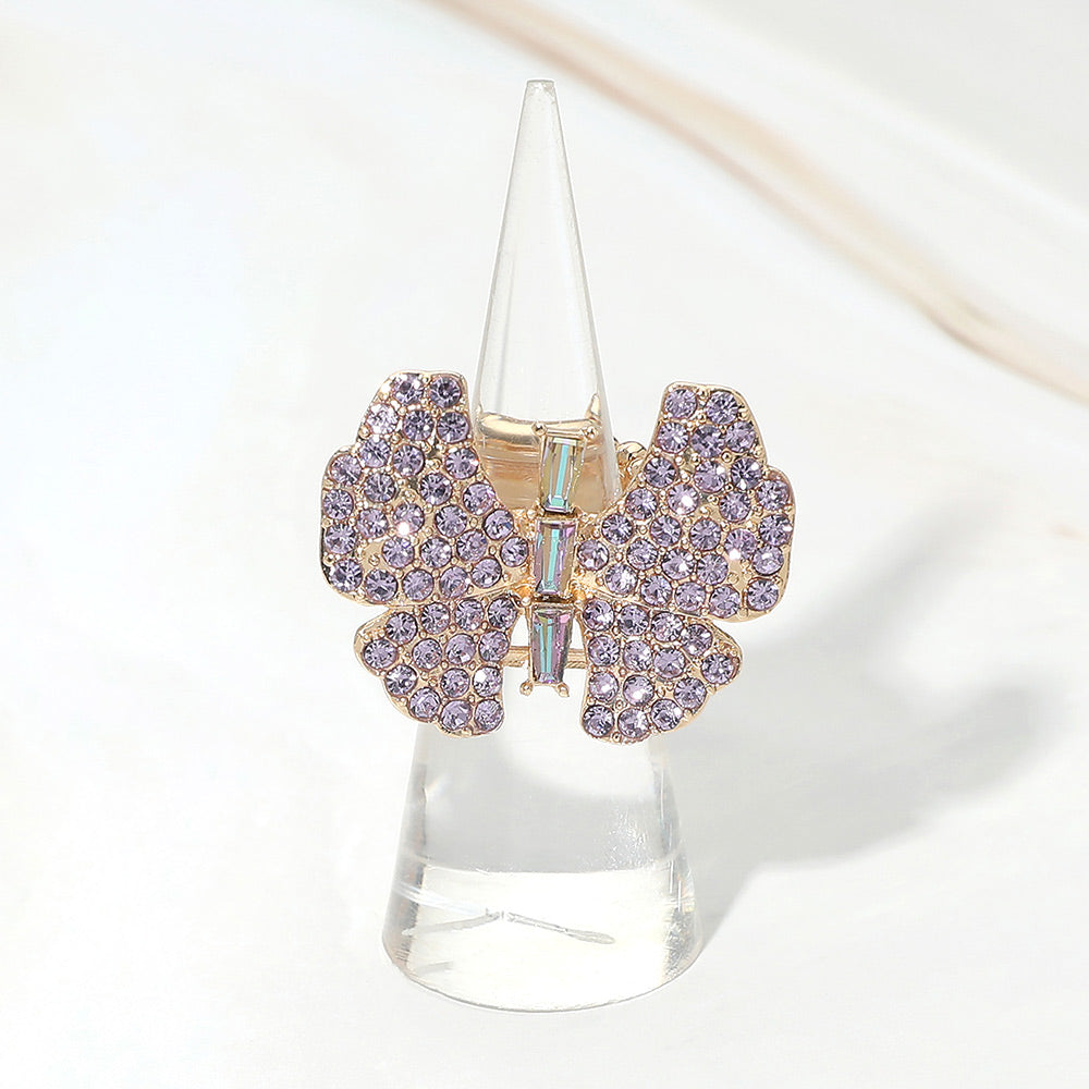 Madeline Love Lavender Rhinestone Pave Butterfly Accent Stretch Ring - Hair Accessories