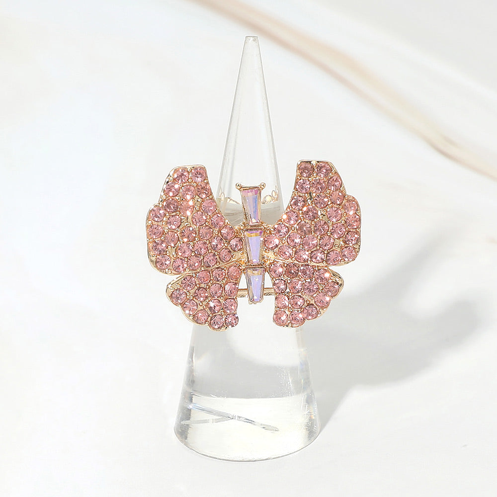 Madeline Love Pink Rhinestone Pave Butterfly Accent Stretch Ring - Hair Accessories
