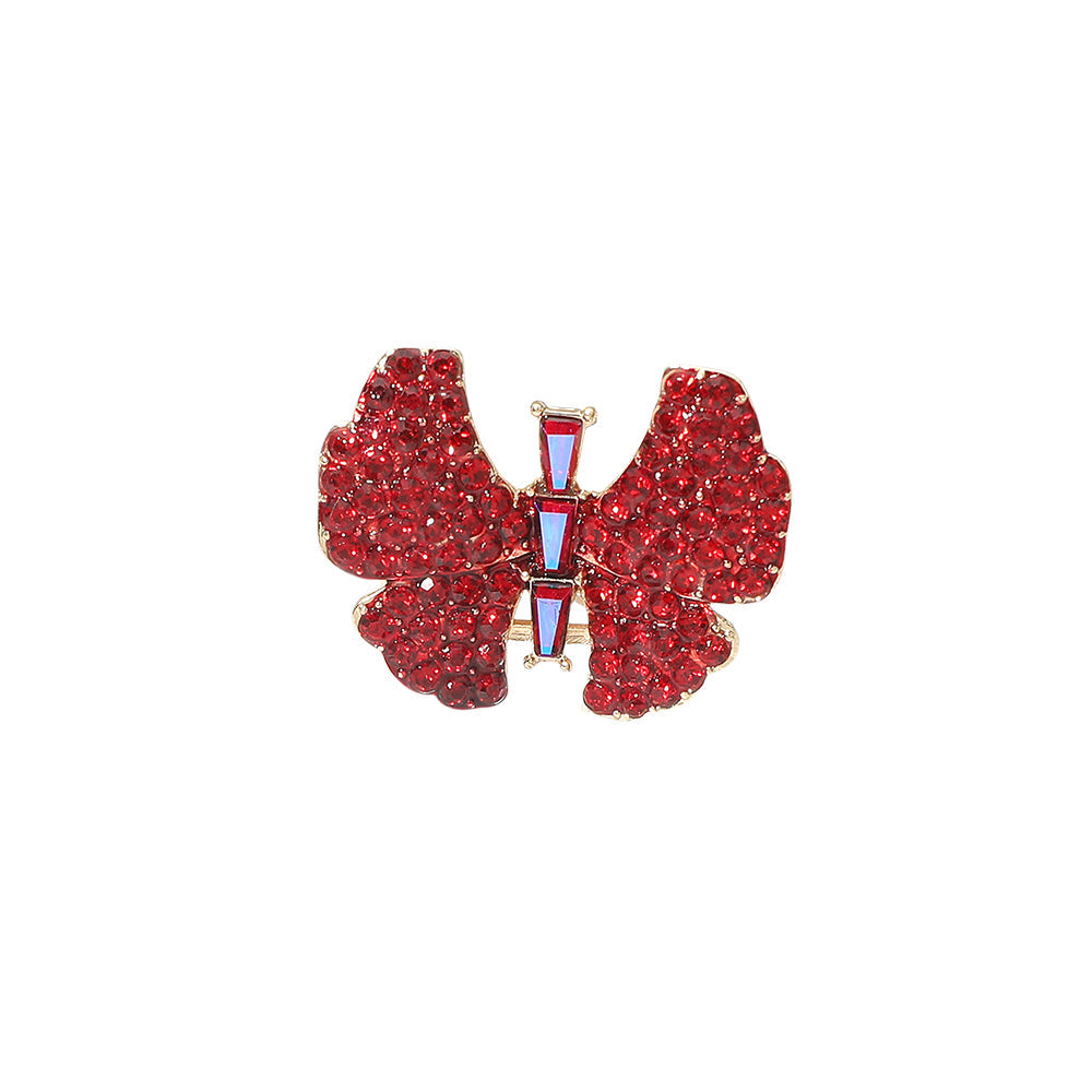 Madeline Love Red Rhinestone Pave Butterfly Accent Stretch Ring - Hair Accessories - desc