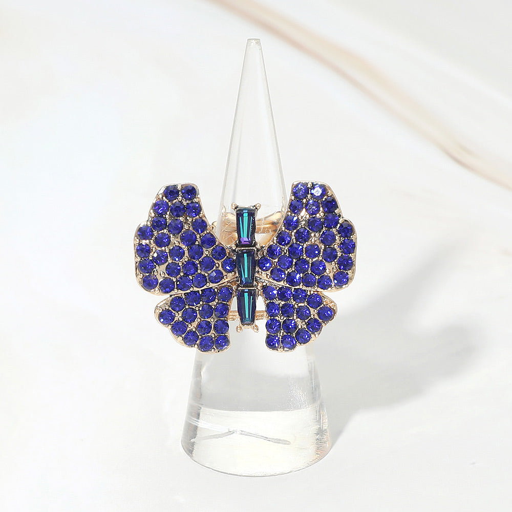 Madeline Love Sapphire Rhinestone Pave Butterfly Accent Stretch Ring - Hair Accessories