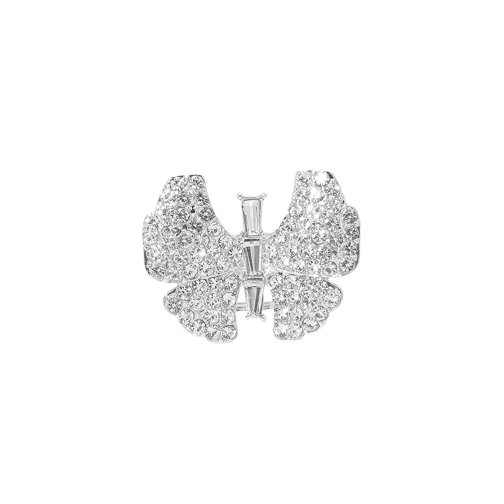 Madeline Love Clear, Silver Rhinestone Pave Butterfly Accent Stretch Ring - Hair Accessories - desc