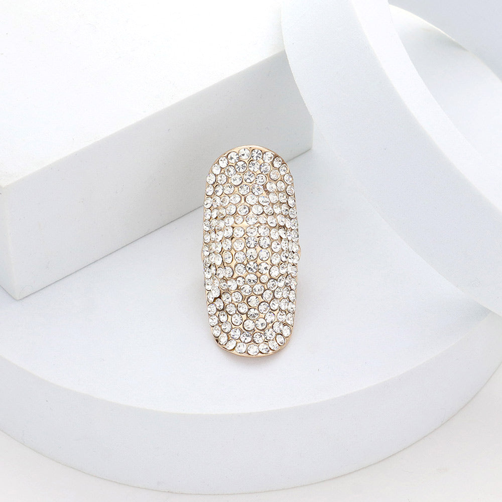 Madeline Love Gold Crystal Rhinestone Pave Stretch Cocktail Ring