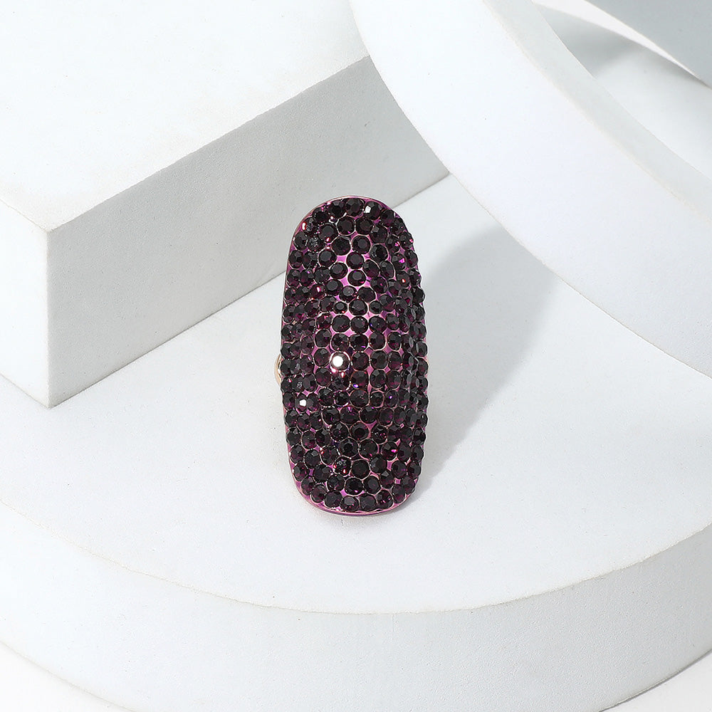Madeline Love Gold, Purple Crystal Rhinestone Pave Stretch Cocktail Ring