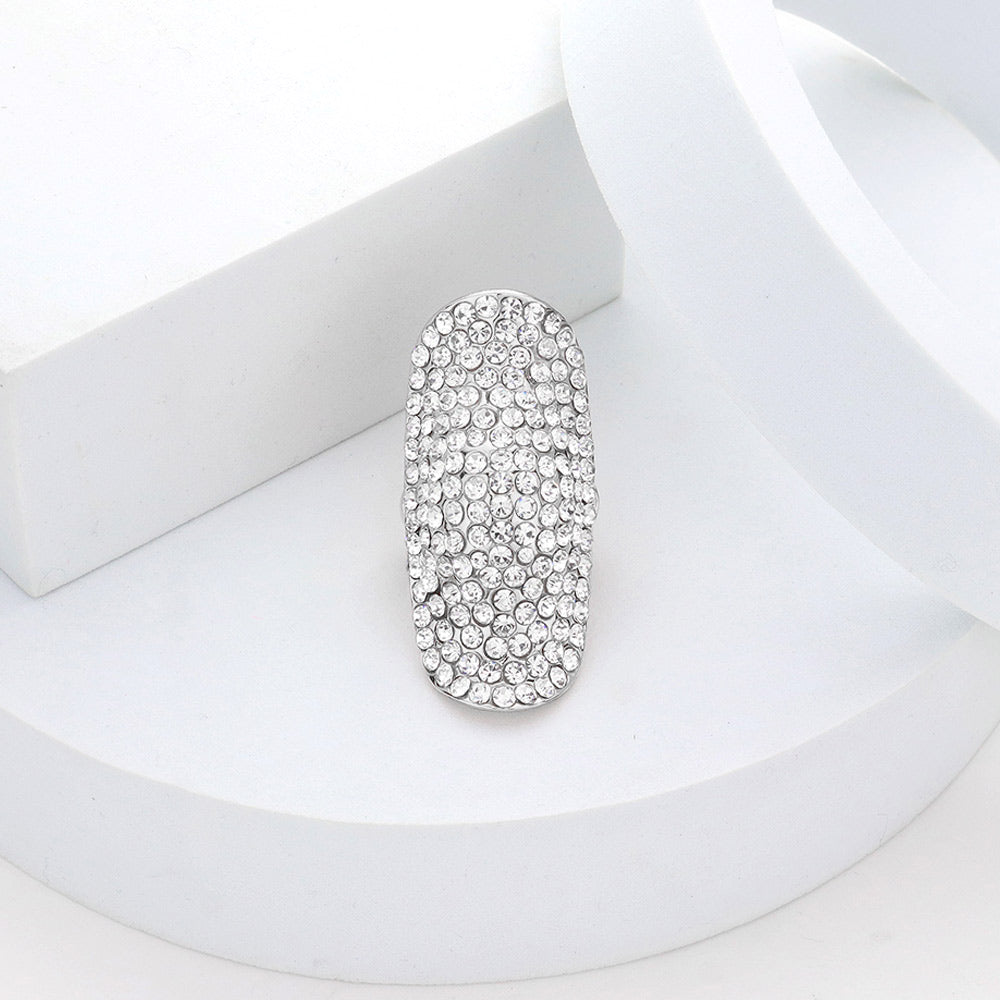 Madeline Love Rhodium Crystal Rhinestone Pave Stretch Cocktail Ring