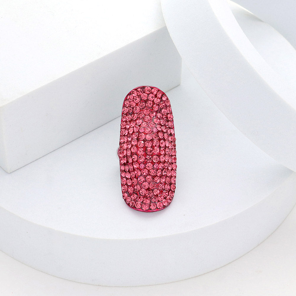 Madeline Love Pink Crystal Rhinestone Pave Stretch Cocktail Ring