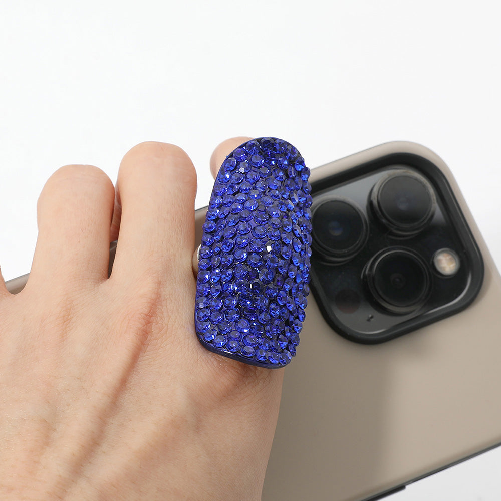 Madeline Love Blue, Rhodium Crystal Rhinestone Pave Stretch Cocktail Ring