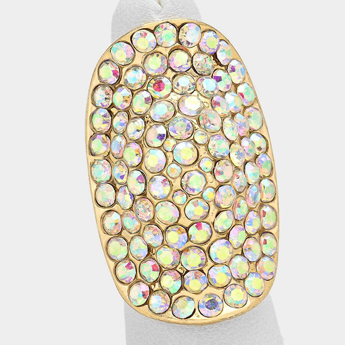 Madeline Love Gold, AB Crystal Rhinestone Pave Stretch Cocktail Ring