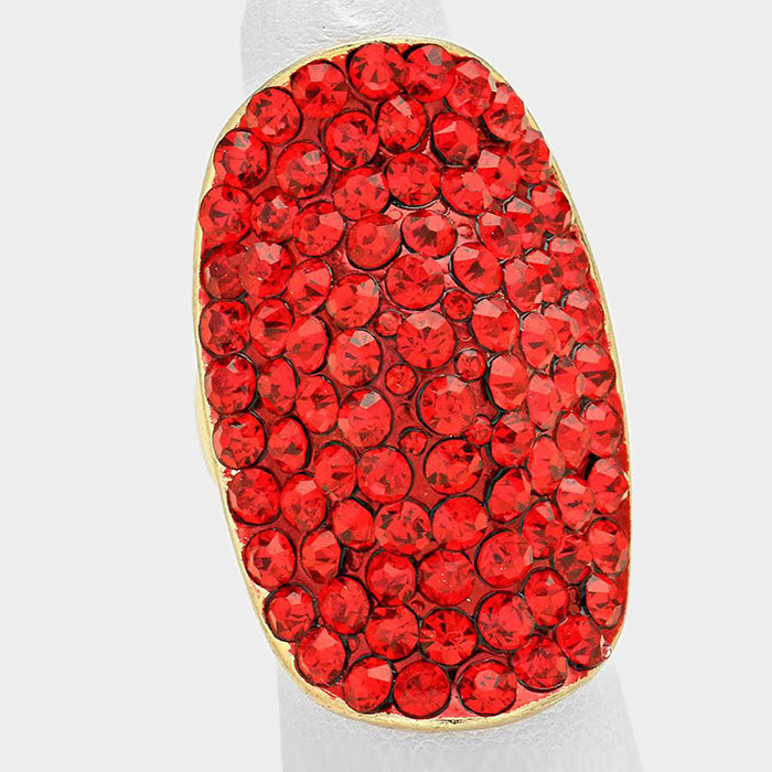 Madeline Love Red, Gold Crystal Rhinestone Pave Stretch Cocktail Ring