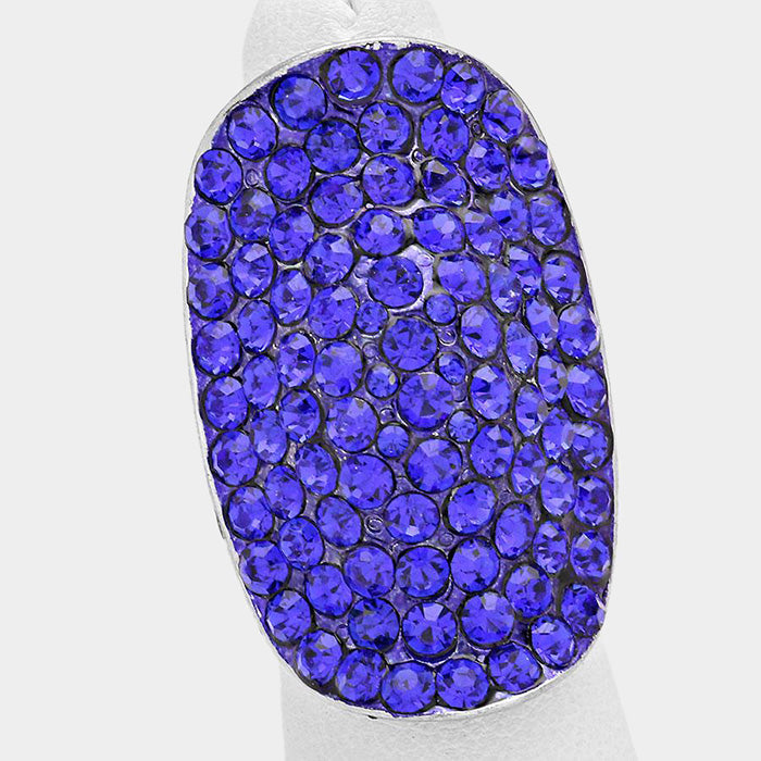 Madeline Love Sapphire, Rhodium Crystal Rhinestone Pave Stretch Cocktail Ring