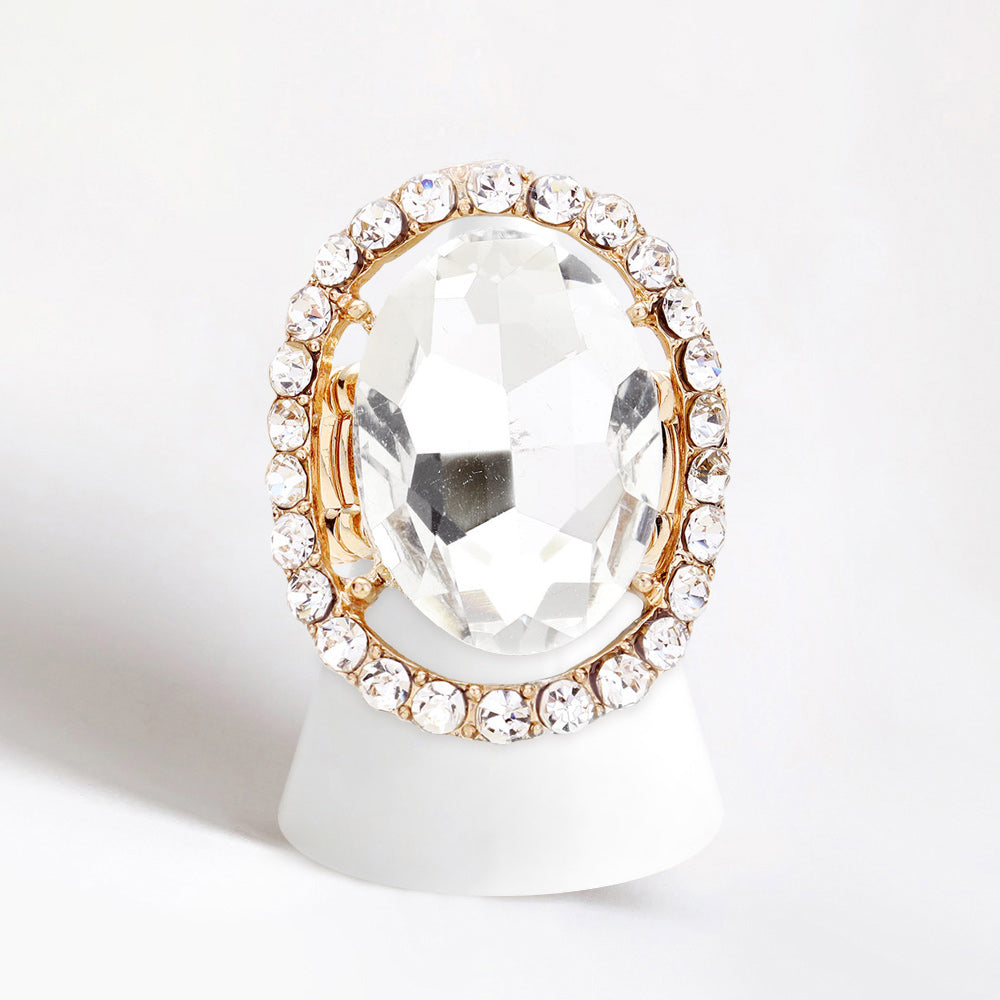 Madeline Love Clear, Gold Rhinestone Trimmed Oval Cut Stretch Ring