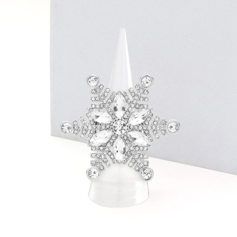 Madeline Love Rhodium Floral Snowflake Stretch Ring - Jewelry