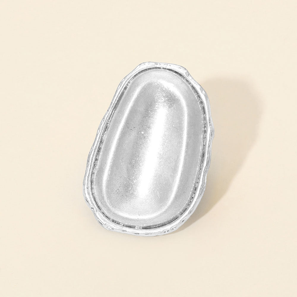 Madeline Love Silver Oversized Brushed Metal Oval Stretch Statement Ring
