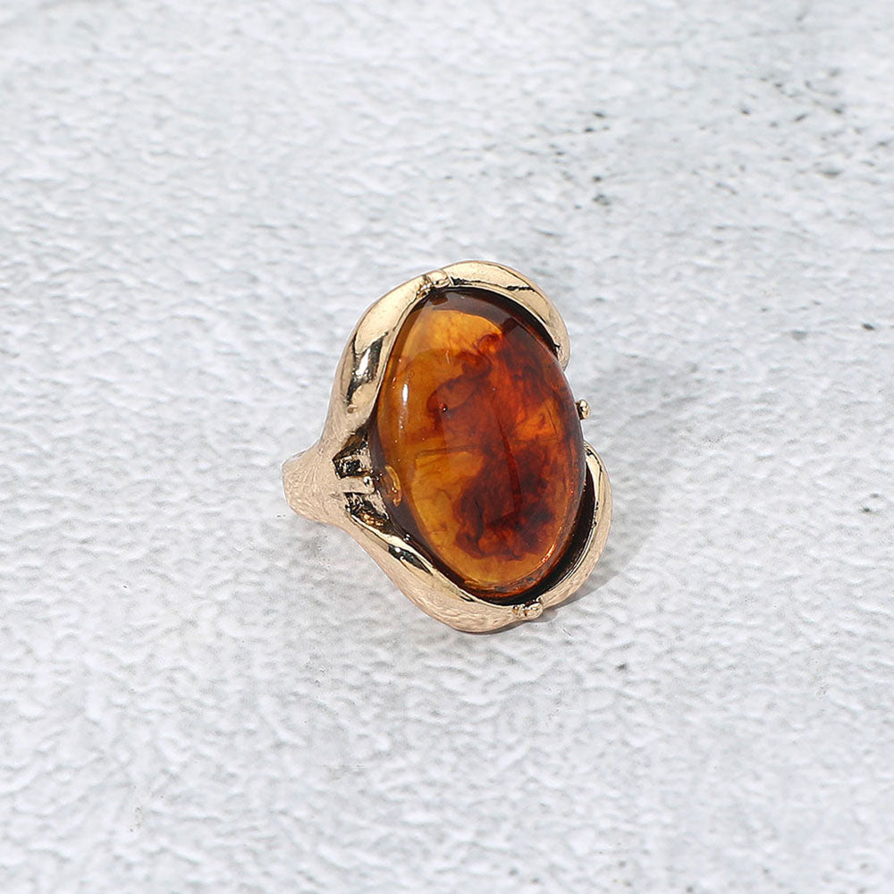 Madeline Love Antique Gold, Brown Oval Stone Accent Adjustable Statement Ring - Jewelry