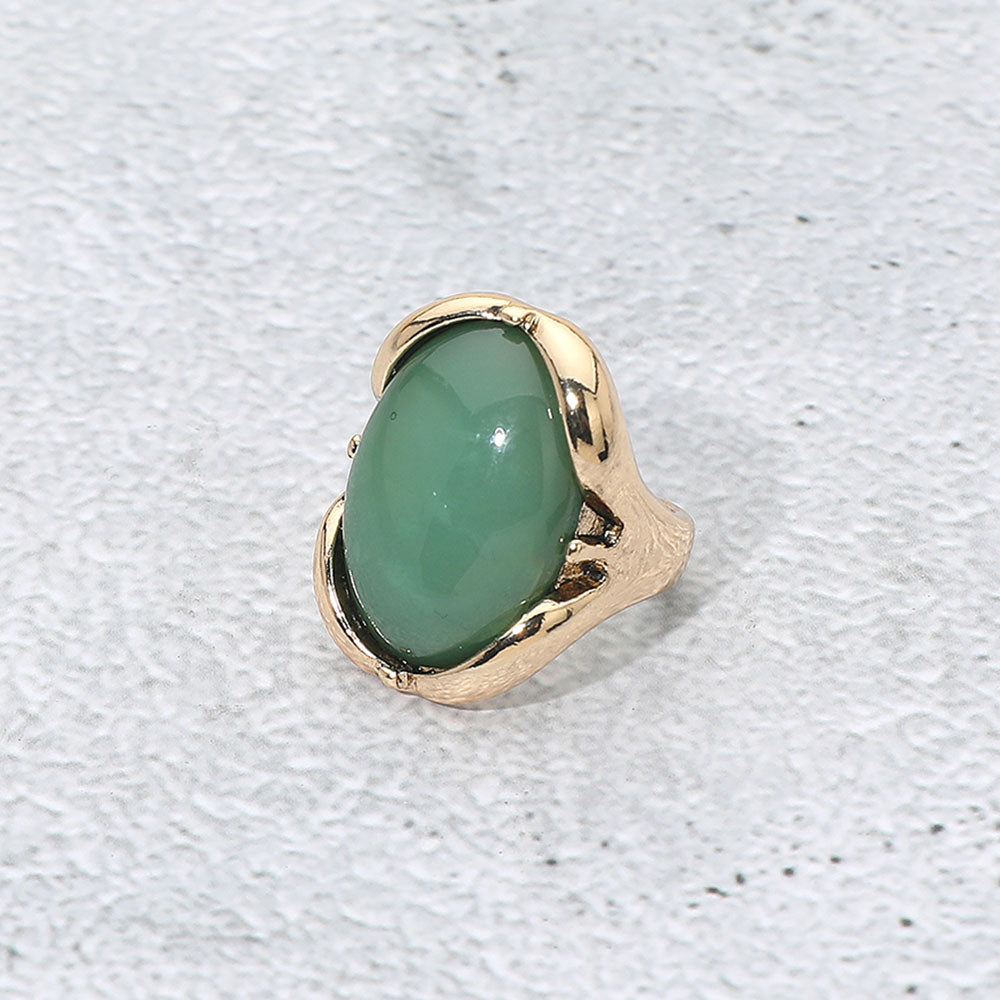 Madeline Love Antique Gold, Olive Green Oval Stone Accent Adjustable Statement Ring - Jewelry
