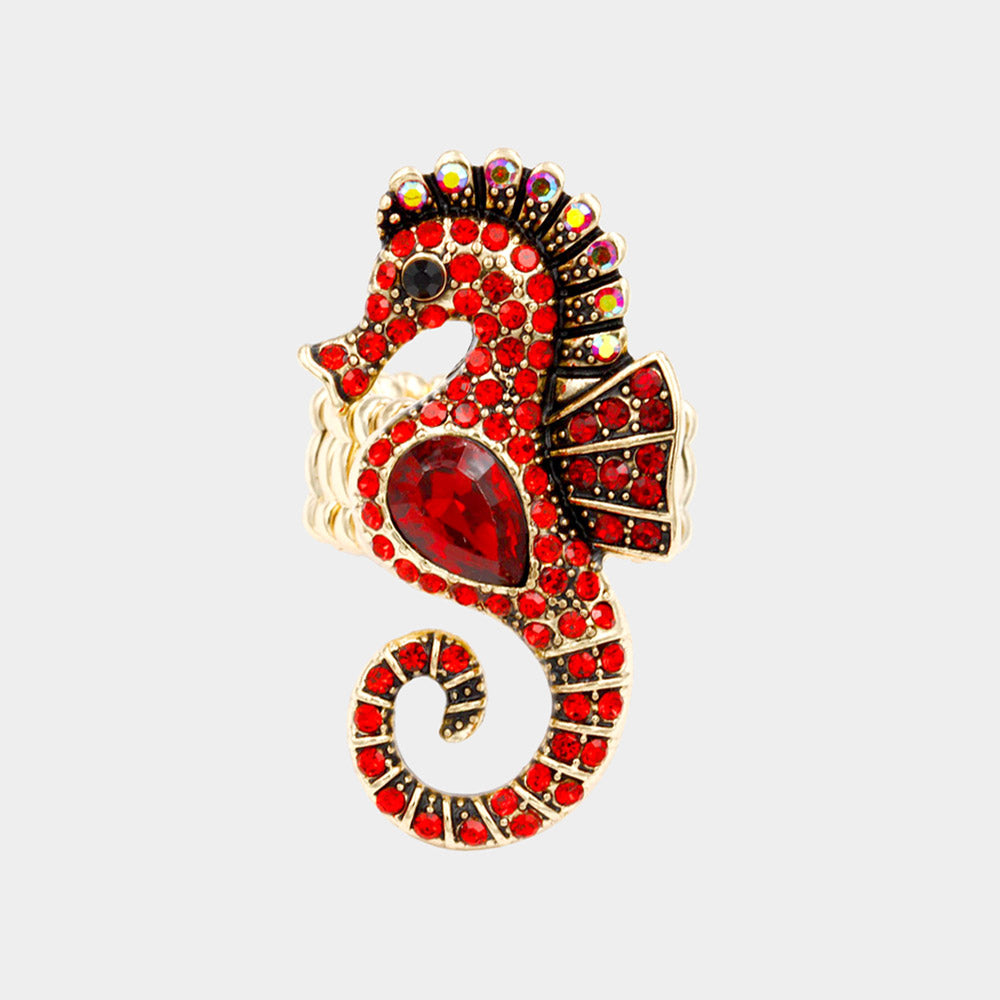 Madeline Love Red Teardrop Stone Accented Seahorse Stretch Ring - Jewelry
