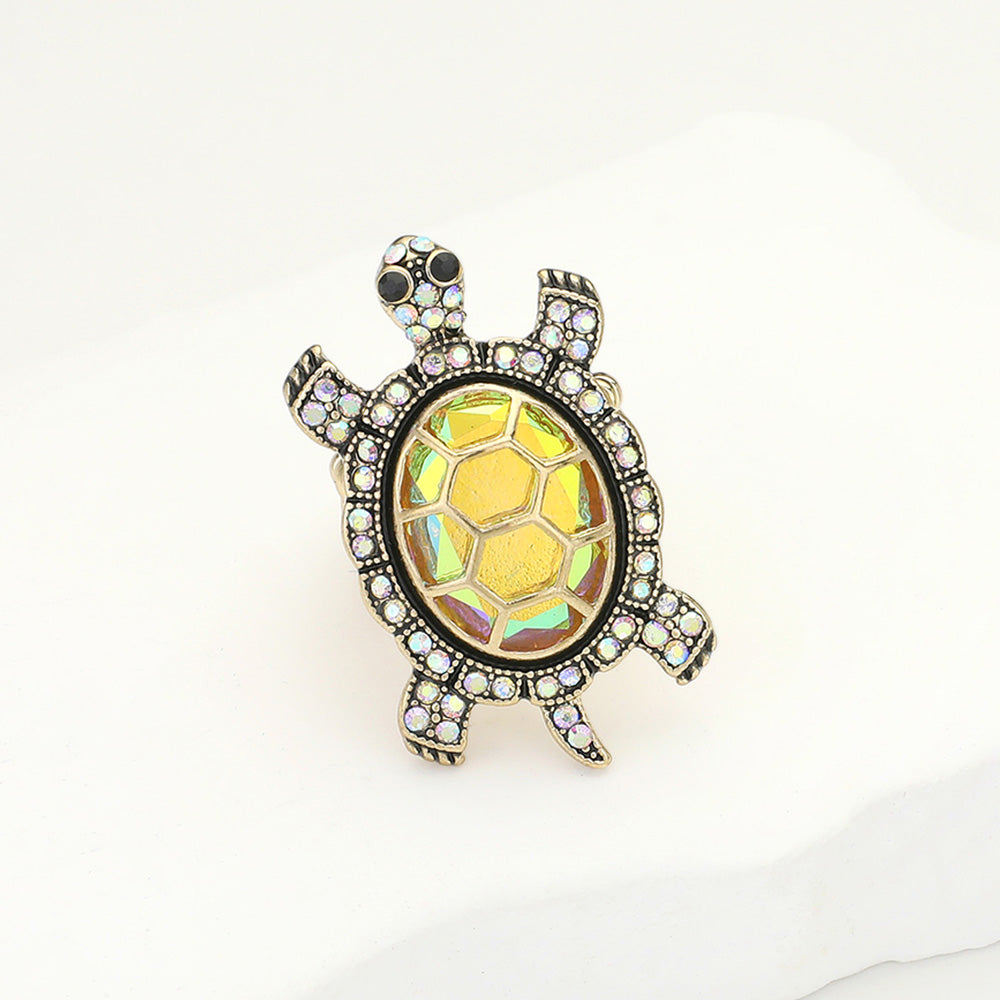 AB, Antique Gold Stone Embellished Sea Turtle Stretch Ring