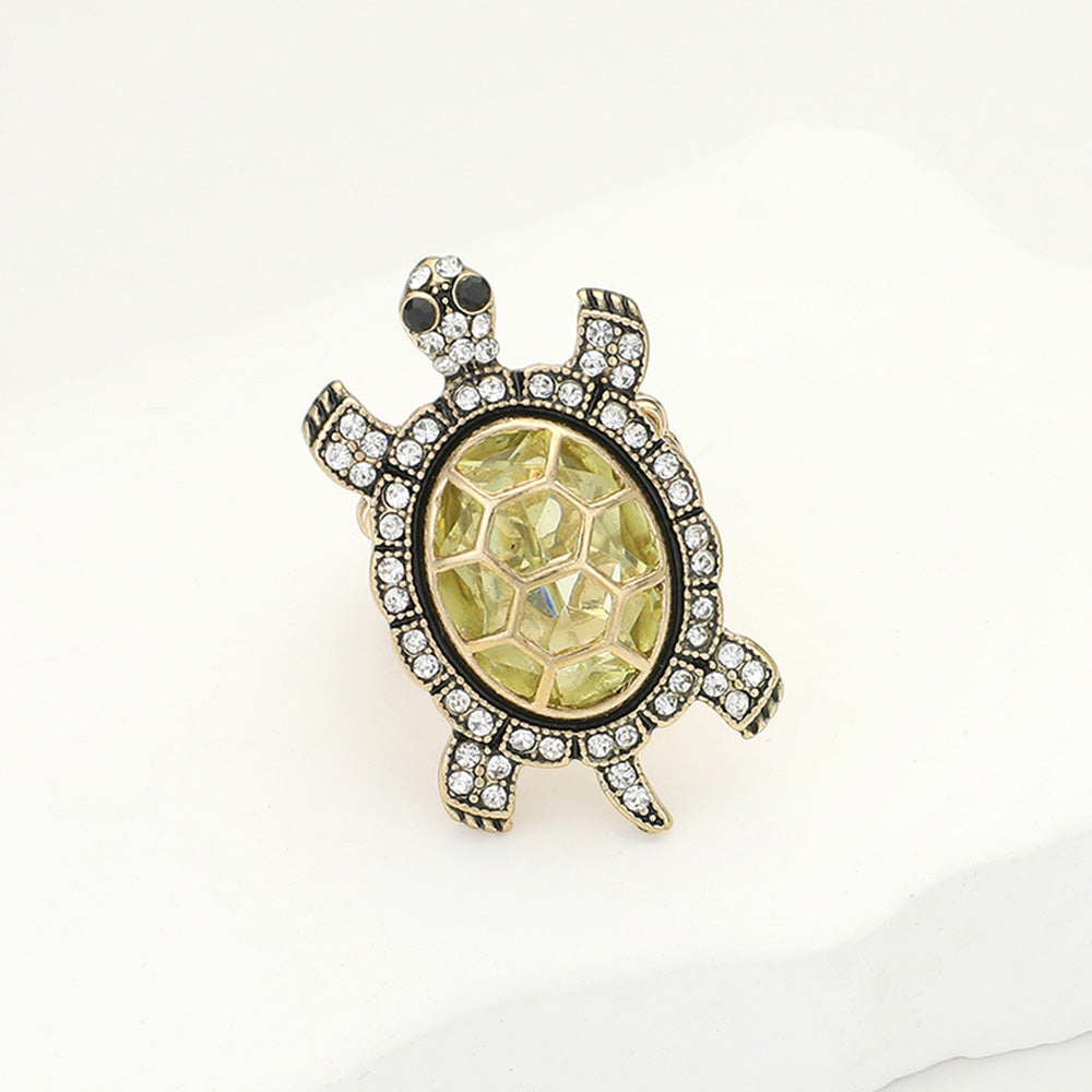 Antique Gold, Clear Stone Embellished Sea Turtle Stretch Ring