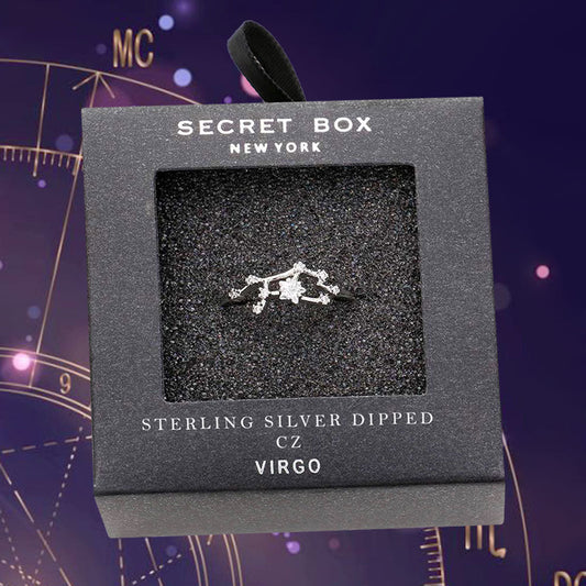 Madeline Love Silver Secret Box _ Sterling Silver Dipped CZ Zodiac Sign Virgo Ring - Jewelry