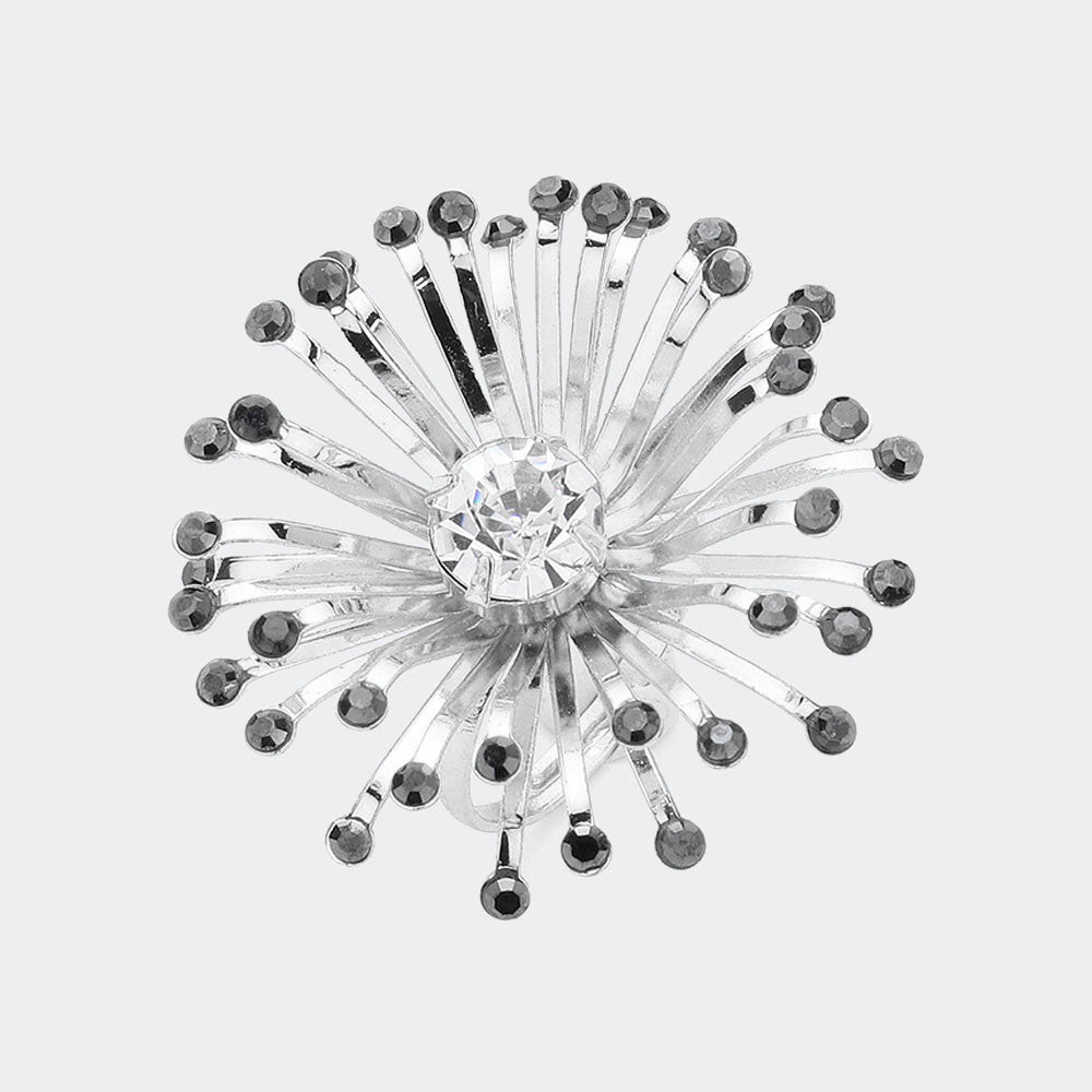 Madeline Love Rhodium Stone Pointed Starburst Adjustable Ring - Jewelry