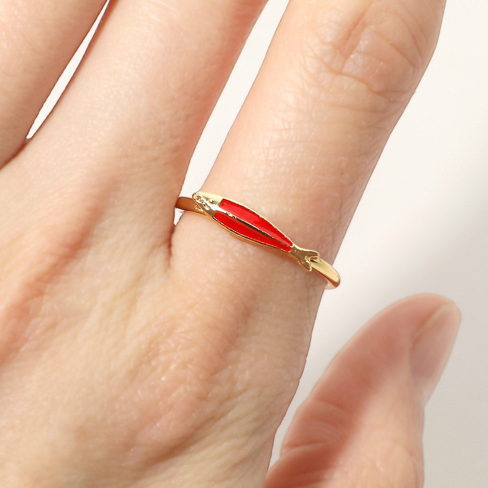 Madeline Love Gold SECRET BOX_Genuine Gold Dipped Fish Motif Accent Adjustable Ring - Jewelry