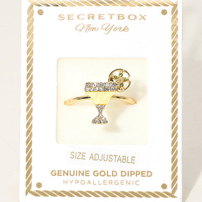 Madeline Love Gold SECRET BOX_Genuine Gold Dipped Stone Pave Cocktail Glass Accent Adjustable Ring - Hair Accessories