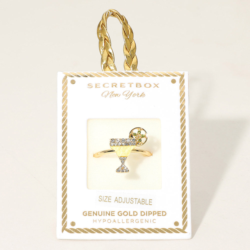 Madeline Love Gold SECRET BOX_Genuine Gold Dipped Stone Pave Cocktail Glass Accent Adjustable Ring - Hair Accessories - desc