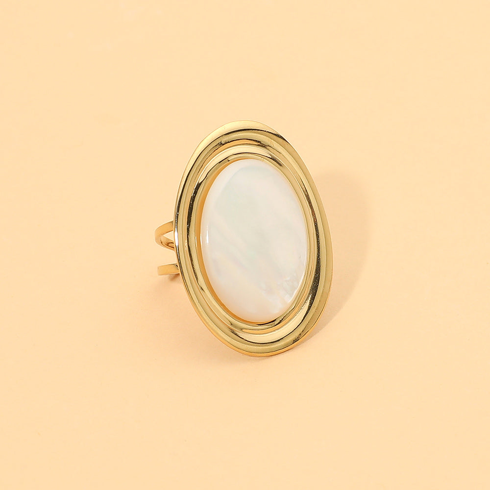 Madeline Love Gold, Mother of Pearl Stainless Steel Mother of Pearl Oval Adjustable Ring