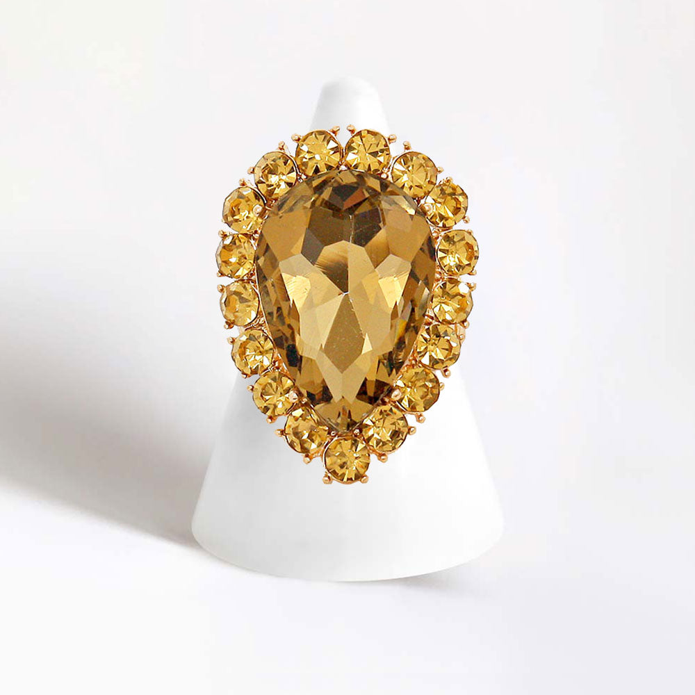 Madeline Love Brown Crystal Rhinestone Teardrop Stretch Cocktail Ring - Jewelry
