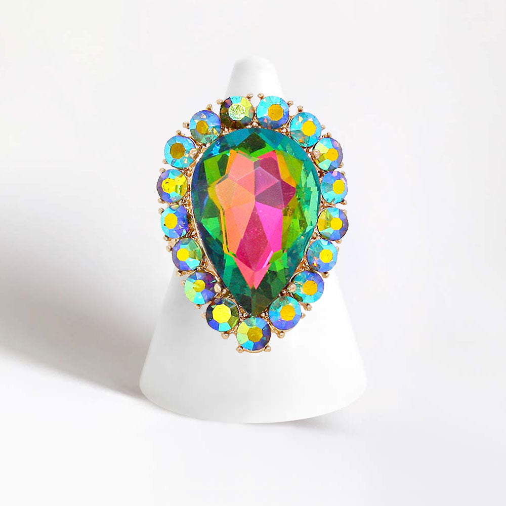 Madeline Love Vitrail Medium Crystal Rhinestone Teardrop Stretch Cocktail Ring - Jewelry
