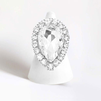 Madeline Love Rhodium Crystal Rhinestone Teardrop Stretch Cocktail Ring - Jewelry