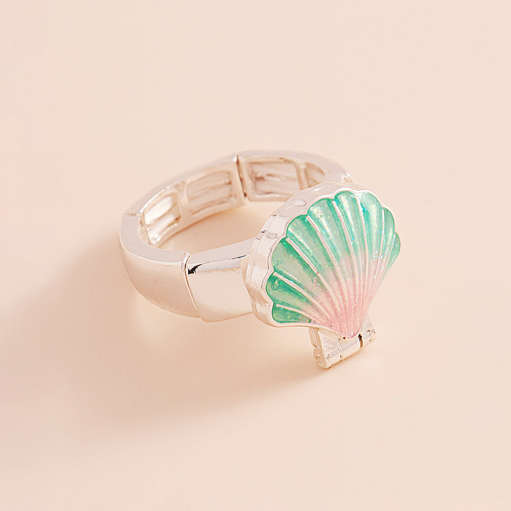 Multi Enamel Seashell Locket Stretch Ring