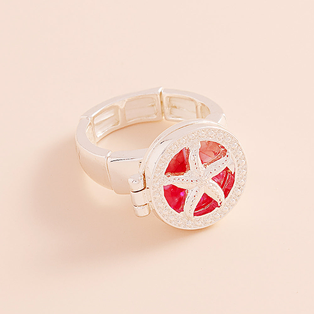 Pink Enamel Starfish Locket Stretch Ring
