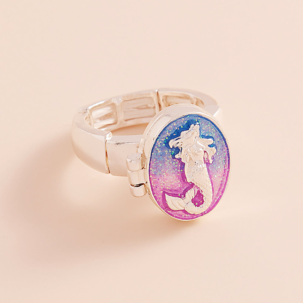 Purple Enamel Mermaid Locket Stretch Ring