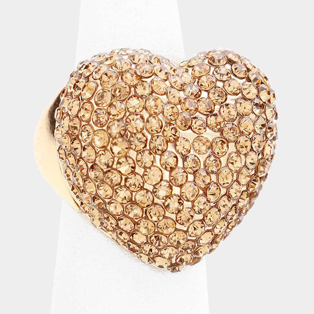 Heart Crystal Rhinestone Pave Stretch Ring