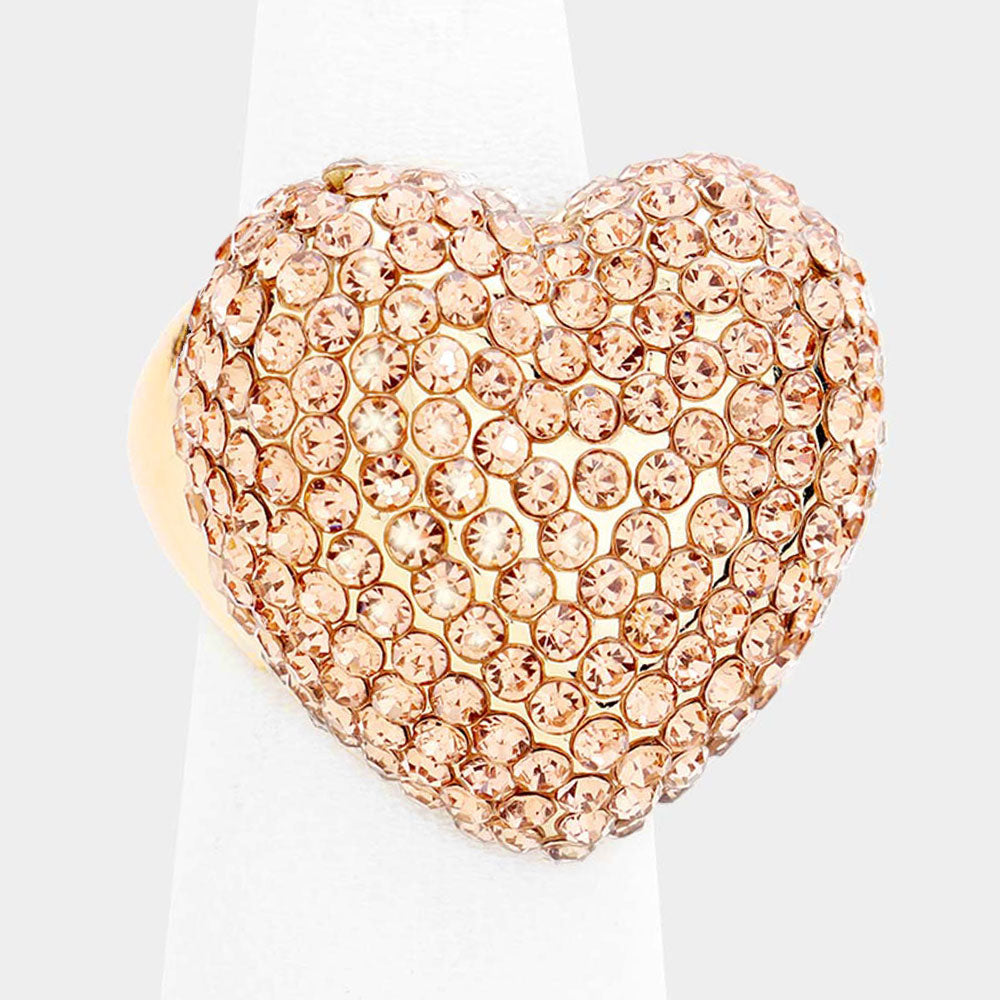 Heart Crystal Rhinestone Pave Stretch Ring