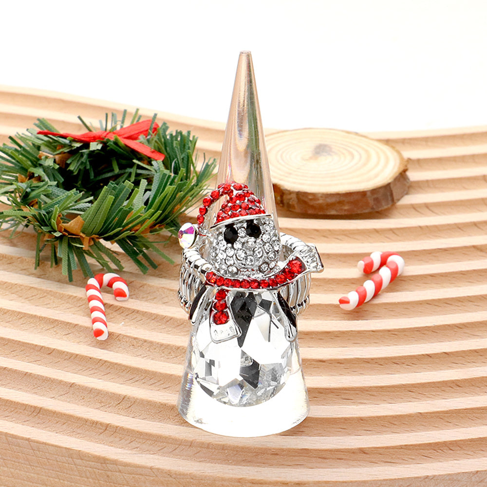 Madeline Love Red, Silver, White Snowman Teardrop Stone Accented Stretch Ring - Hair Accessories