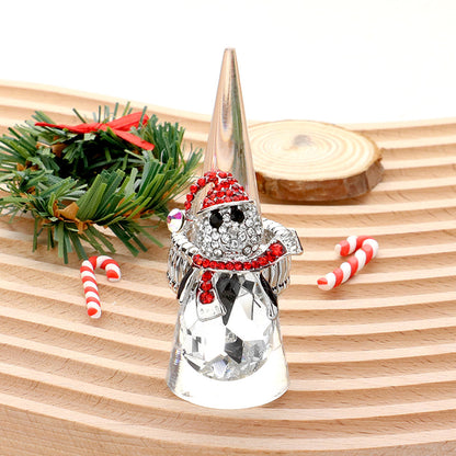 Madeline Love Red, Silver, White Snowman Teardrop Stone Accented Stretch Ring - Hair Accessories