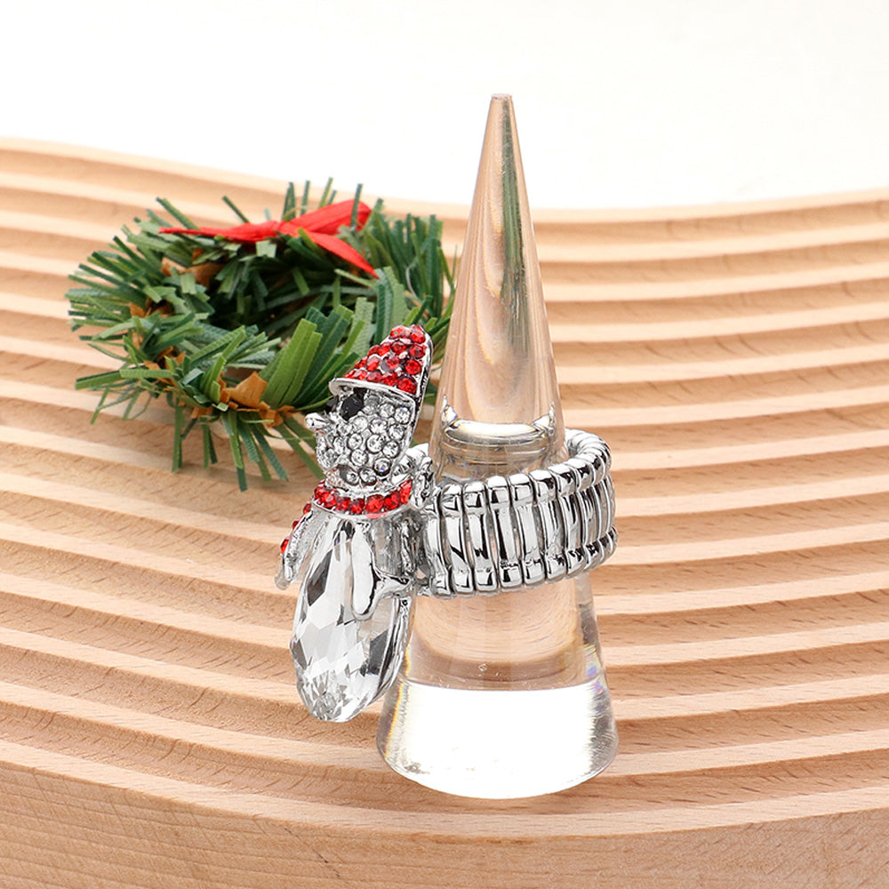 Madeline Love Red, Silver, White Snowman Teardrop Stone Accented Stretch Ring - Hair Accessories - desc